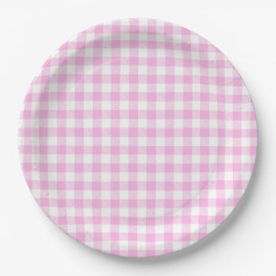 Landelijke cottage roze ruit keuken papieren bordje