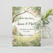 Landelijke Cottage Save the Date | Waterverf Roze (Staand voorkant)