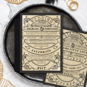 Landelijke Cottagecore Typografie Ticket Trouwen Kaart