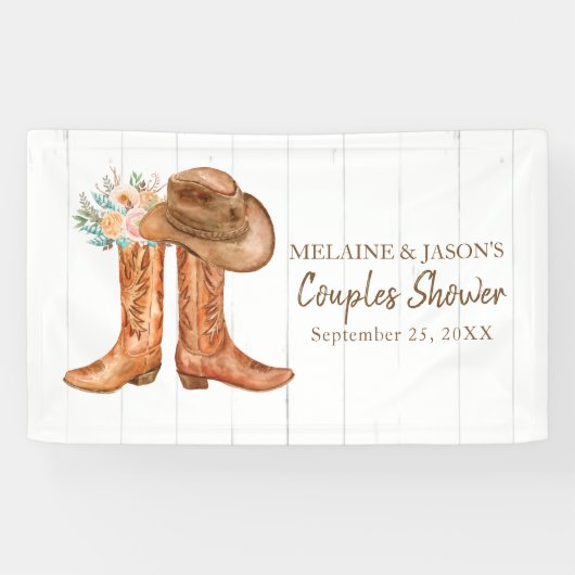 Landelijke Country Boots Bruidsparen Shower Spandoek (Horizontaal)