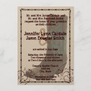 Landelijke Cowboy Boots Barbed Wire Wedding Invite Kaart