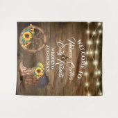 Landelijke Cowboy Zonnebloem Westerse Trouw Achter Wandkleed (Voorkant (horizontaal))