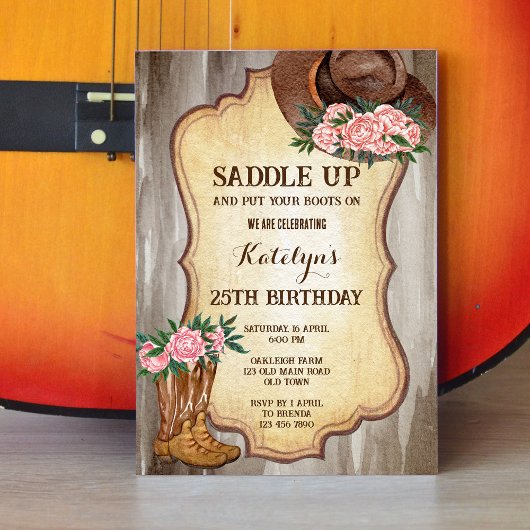 Landelijke cowboylaarzen en pioenrozen waterverf  kaart