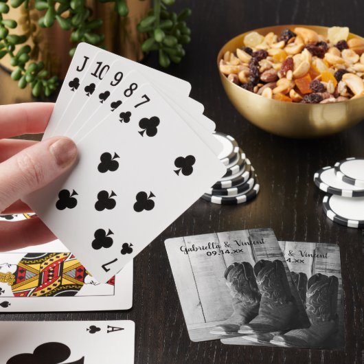 Landelijke Cowboylaarzen Land Westerse Bruiloft Pokerkaarten (Insitu)
