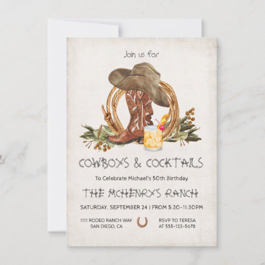 Landelijke Cowboys en Cocktailparty Kaart (Voorkant)