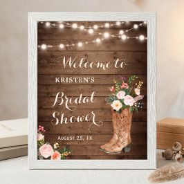 Landelijke Cowgirl Laarzen Bloemige Lichten Bruilo Poster