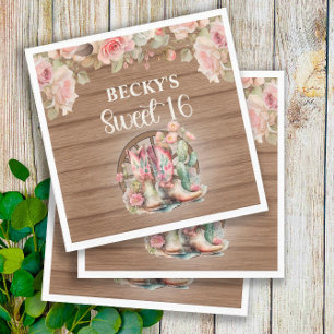Landelijke Cowgirl Laarzen Roze Rozen Sweet 16 Servet
