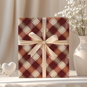 Landelijke Crème Oranje Roest Rood Geruit Patroon Cadeaupapier
