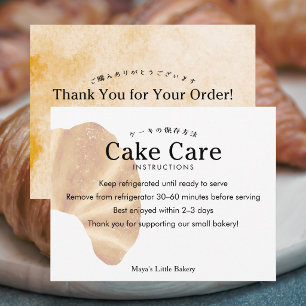 Landelijke croissant logo cake verzorgingsinstruct bedankkaart