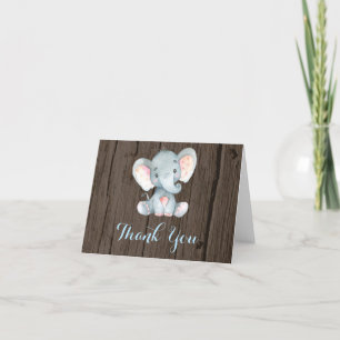 Landelijke Cute Olifant Baby Jongen Blauw en Grijs Bedankkaart