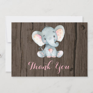 Landelijke Cute Olifant Baby Meisje Roze en Grijs Bedankkaart