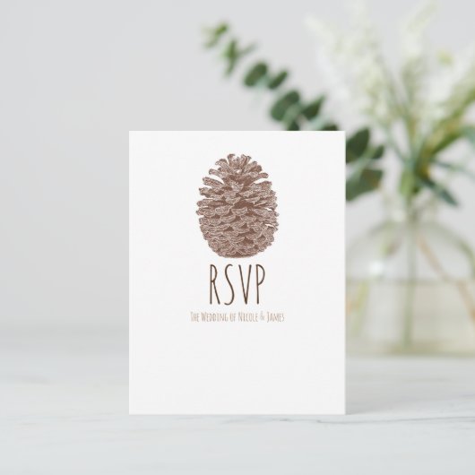 Landelijke dennenappel Elegante eenvoudige trouw-R Uitnodiging Briefkaart (Staand voorkant)