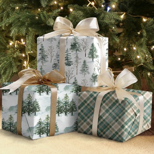 Landelijke dennenbomen bos Kerstvakantie Inpakpapier Vel