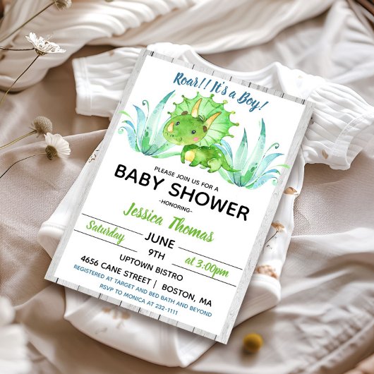 Landelijke dinosaurus jongen babyshower uitnodigin kaart