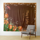 Landelijke donkere houten oranje bloemen bruiloft  wandkleed (In Situ (horizontaal))