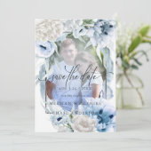 Landelijke Elegante Bloemige Waterverf Blauwe Bloe Save The Date (Staand voorkant)