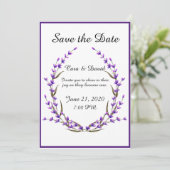 Landelijke Elegante Chic Paarse Bloemen Save the D Kaart (Staand voorkant)