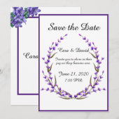 Landelijke Elegante Chic Paarse Bloemen Save the D Kaart (Voorkant / Achterkant)