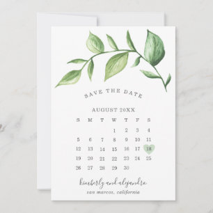 Landelijke Elegante Groene Huwelijks Kalender Save The Date