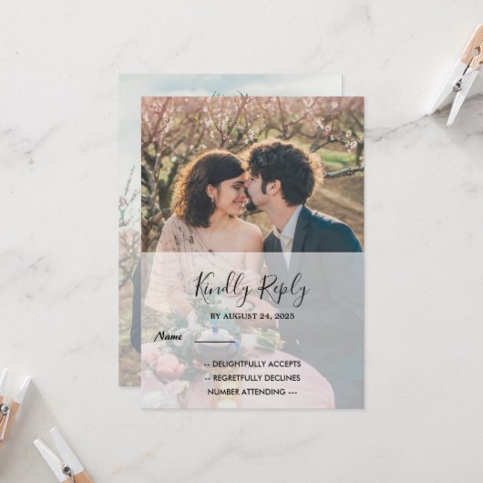 Landelijke elegante monogram foto landelijke bruil kaart (Voorkant / Achterkant in situ)