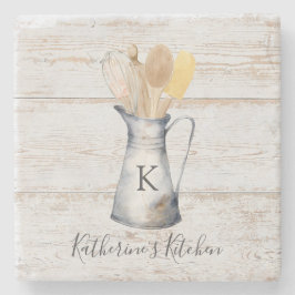 Landelijke Elegante Monogram Keuken Gereedschap Stenen Onderzetter