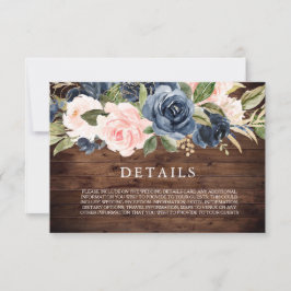 Landelijke Elegante Navy & Blush Trouwdetailskaart RSVP Kaartje
