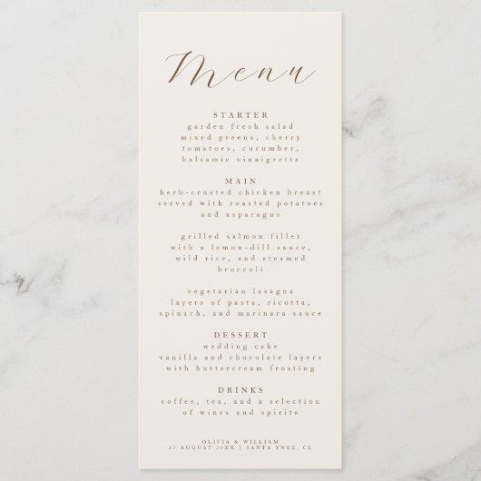 Landelijke Elegante Script Bruiloft Ontvangst Dine Menu (Voorkant)