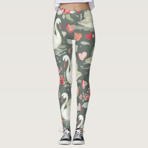 Landelijke Elegante Zwanen & Hartjes Elementen Pat Leggings