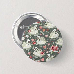 Landelijke Elegante Zwanen & Hartjes Elementen Pat Ronde Button 5,7 Cm