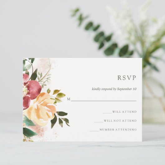 Landelijke Elegantie | Bloemige Huwelijksreactie RSVP Kaartje (Staand voorkant)