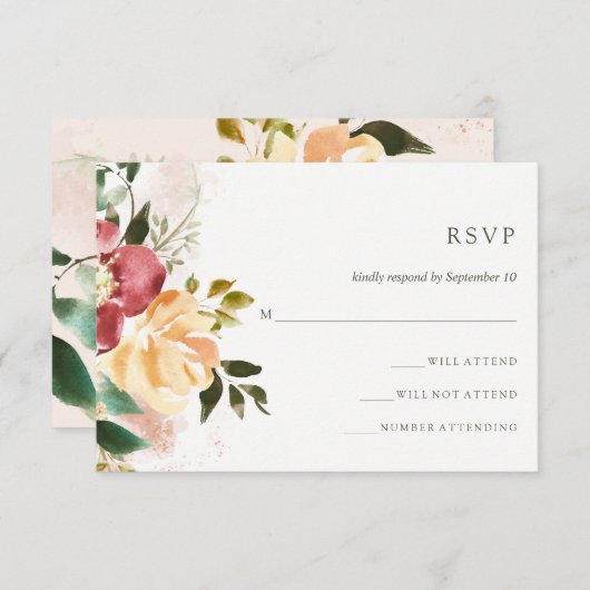 Landelijke Elegantie | Bloemige Huwelijksreactie RSVP Kaartje (Voorkant / Achterkant)
