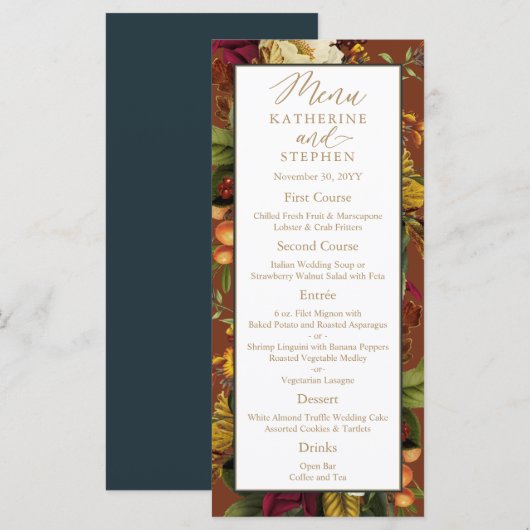Landelijke Elegantie Bloemstuk Bruiloftsreceptie Menu (Voorkant / Achterkant)