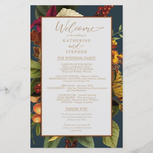 Landelijke Elegantie Bloemstuk Trouwprogramma (Voorkant)