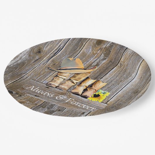 Landelijke en western landelijke cowboylaarzen zon papieren bordje (Gekanteld)