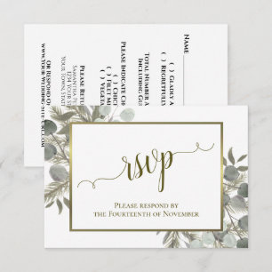 Landelijke Eucalyptus & Dennen Salie Groene & Goud RSVP Kaartje