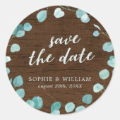 Landelijke Eucalyptus en Bruin Hout Bewaar de Datu Ronde Sticker (Voorkant)