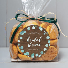 Landelijke Eucalyptus en Bruine Hout Bruidsdouche Ronde Sticker