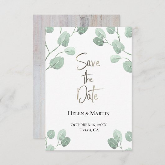 landelijke eucalyptus groen bewaar de datum kaart (Voorkant / Achterkant)