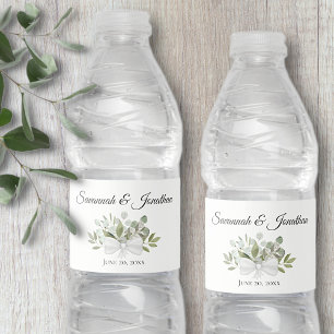 Landelijke Eucalyptus & Groene Boeket Bruiloft Waterfles Etiket