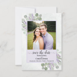 Landelijke Eucalyptus & Lavendel Paarse Trouwfoto Save The Date