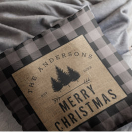 Landelijke familienaam Kerstmis geruit Kussen