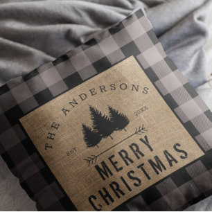 Landelijke familienaam Kerstmis geruit Kussen