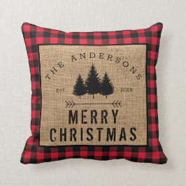 Landelijke familienaam Kerstmis geruit Kussen