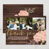 Landelijke foto dankkaart roze rozen bedankkaart (Voorkant / Achterkant)