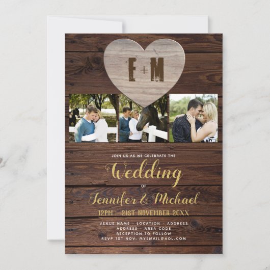 Landelijke FOTOGRAFIE Huwelijksuitnodigingen Goude Kaart (Voorkant)