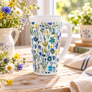 Landelijke Franse Blauwe Tuin Wilde Bloemen Latte Mok