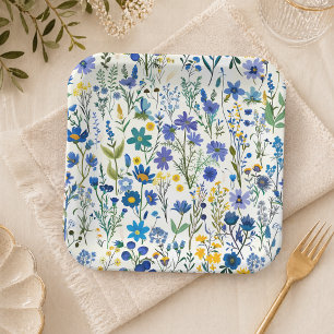 Landelijke Franse Blauwe Tuin Wilde Bloemen Papieren Bordje