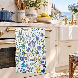 Landelijke Franse Blauwe Tuin Wilde Bloemen Theedoek