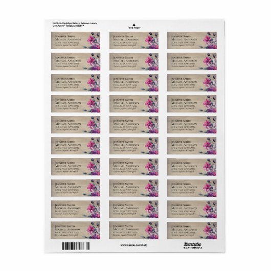 Landelijke Fuchsia Bloemen Bosbruiloft Etiket (Full Sheet)