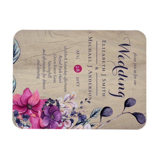 Landelijke Fuchsia Bloemen Bosbruiloft Magneet (Horizontaal)